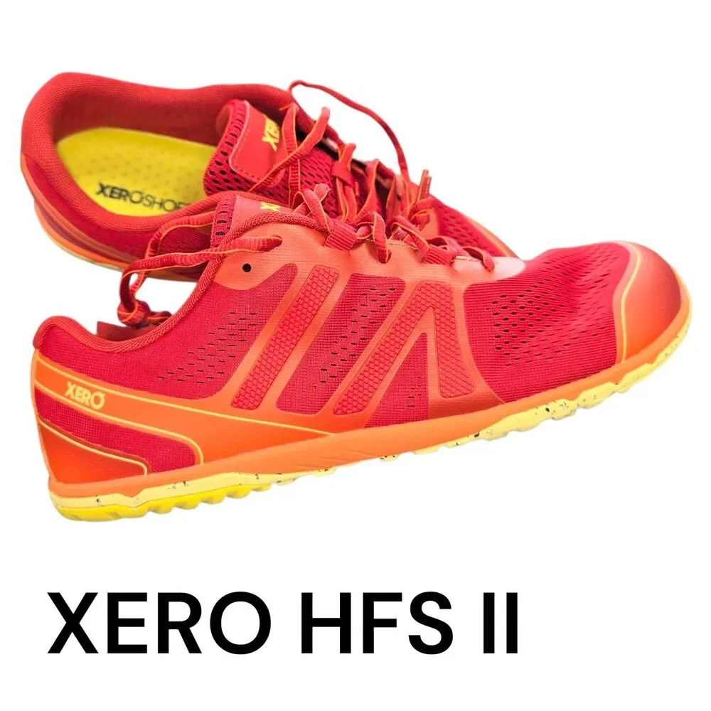 XERO HFS II Sz 11 Salsa Red Athletic Minimalist Barefoot Logo Men's Runnin Shoes